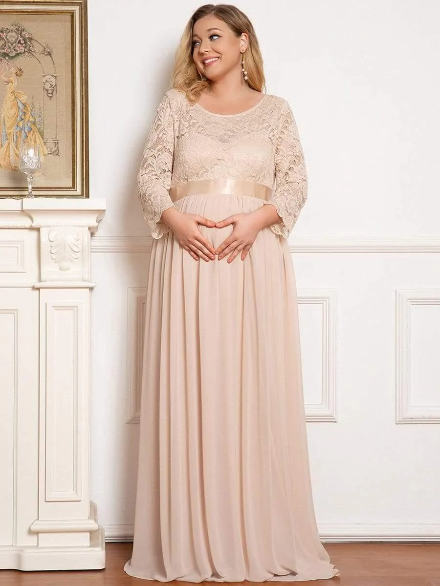pretty KALANI|3/4 Sleeve Lace Floor Length Plus Size Maternity Dress - Image 4