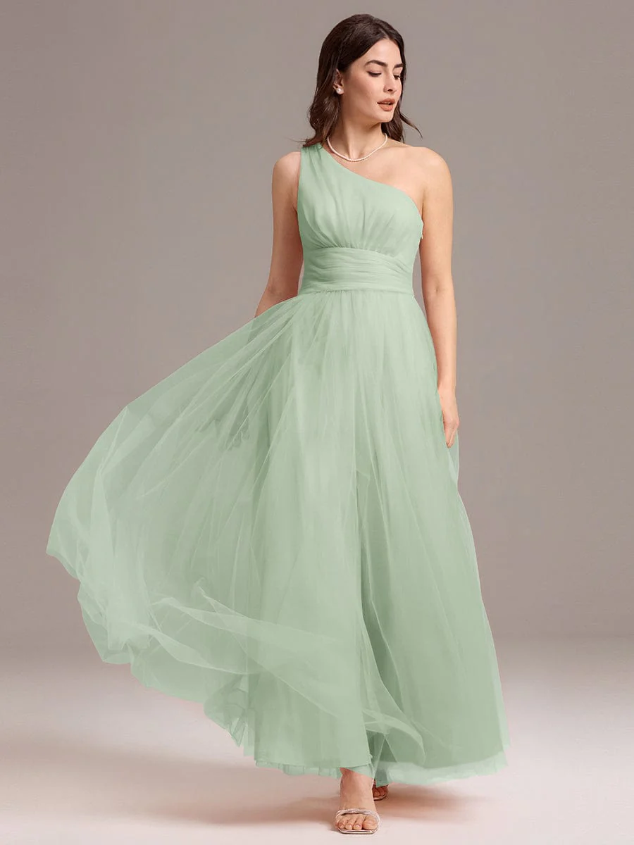 ever ARCADIA|Designer A-line One Shoulder Maxi Tulle Bridesmaid Dress - Image 17