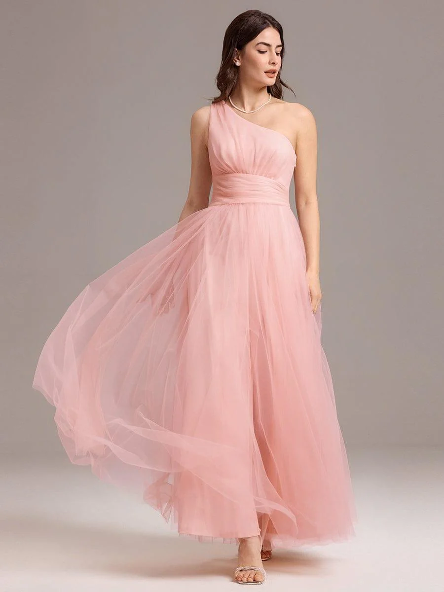 ever ARCADIA|Designer A-line One Shoulder Maxi Tulle Bridesmaid Dress - Image 5