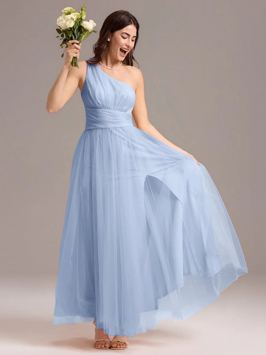 ever ARCADIA|Designer A-line One Shoulder Maxi Tulle Bridesmaid Dress - Image 8