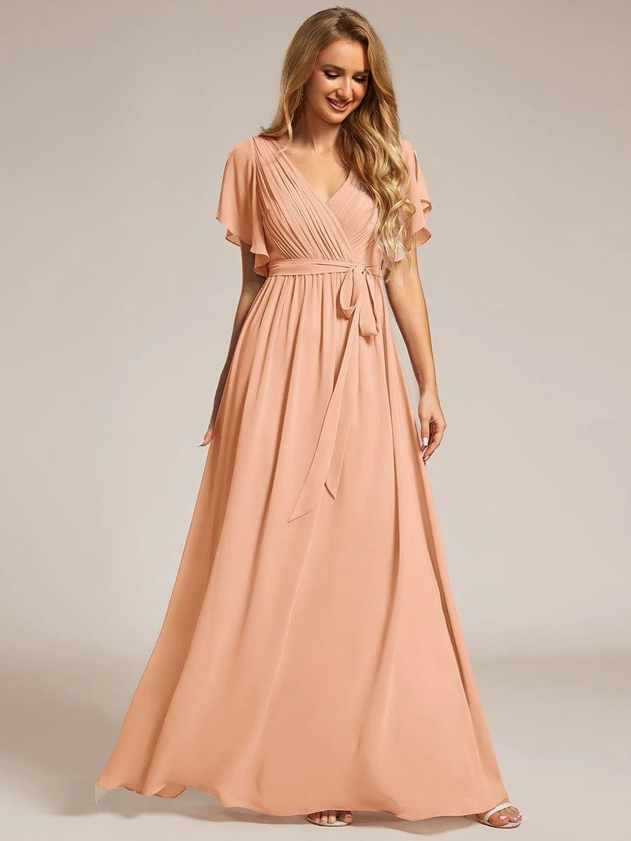 ever LEORA|A-Line Pleated Chiffon Tie-Waist Bridesmaid Dress - Image 12