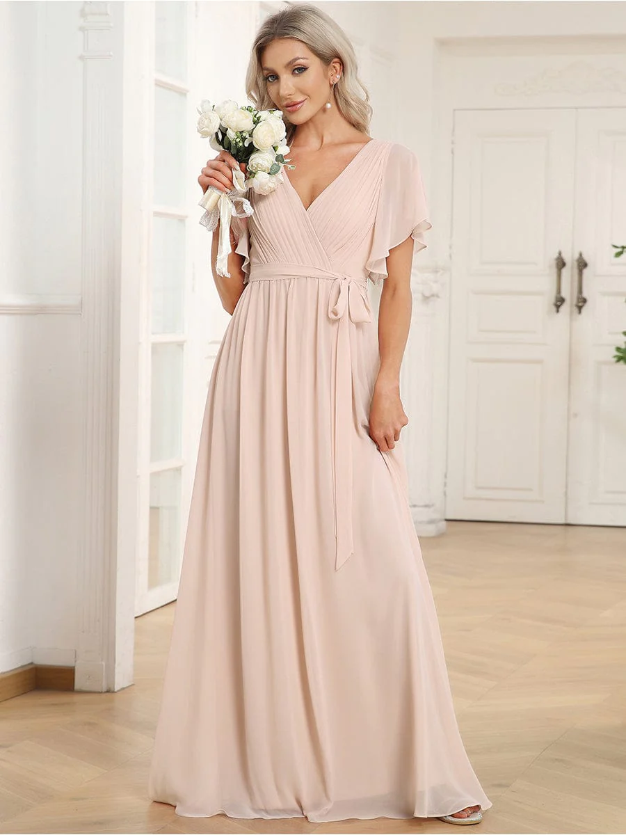 ever LEORA|A-Line Pleated Chiffon Tie-Waist Bridesmaid Dress - Image 78