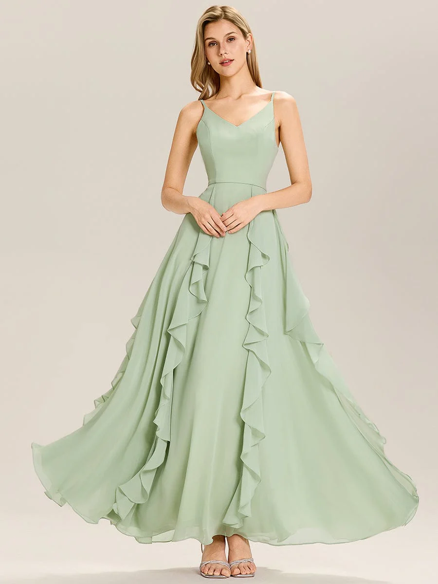 V-Neck Ruffles Chiffon Bridesmaid Dress