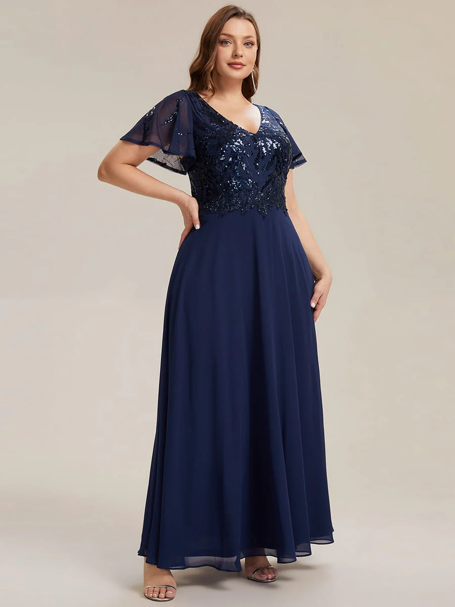 Applique Sequin Ruffle Sleeve Dress - Image 11