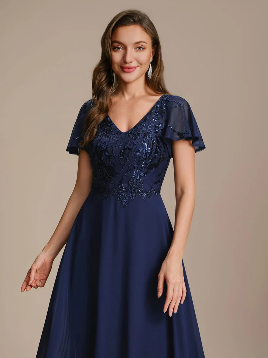 Applique Sequin Ruffle Sleeve Dress - Image 3
