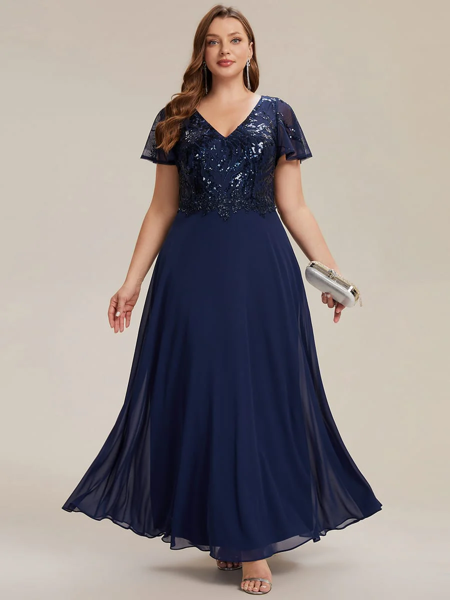 Applique Sequin Ruffle Sleeve Dress - Image 5