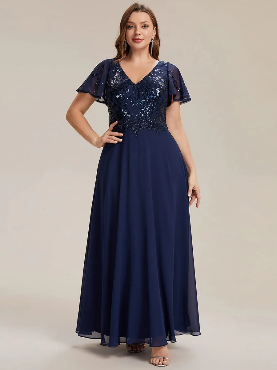 Applique Sequin Ruffle Sleeve Dress - Image 8