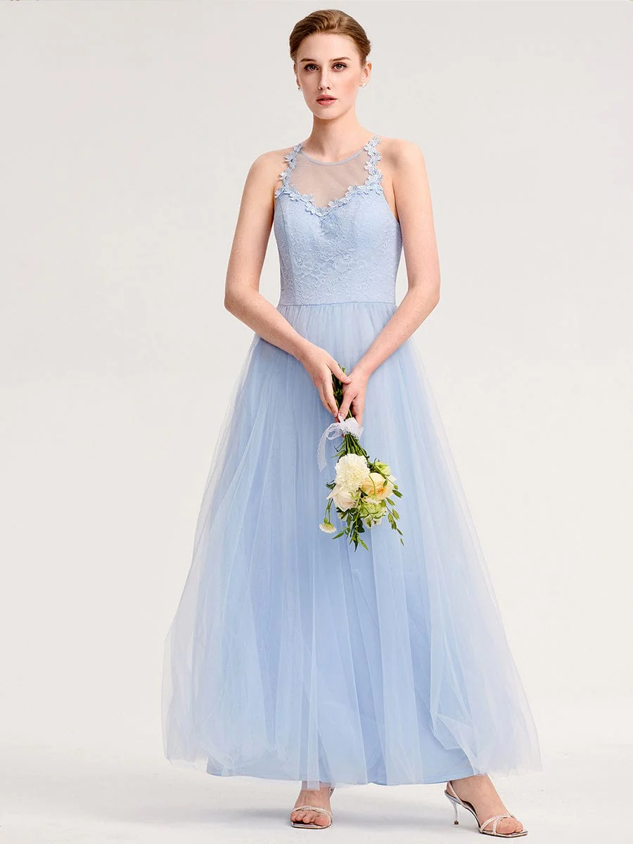 Applique Sleeveless Tulle Bridesmaid Dress