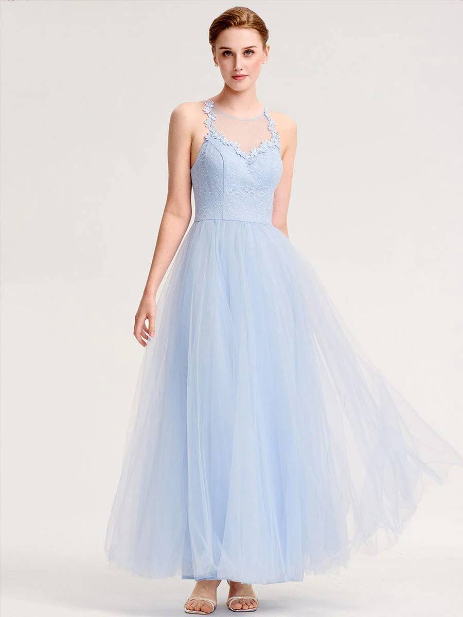 Applique Sleeveless Tulle Bridesmaid Dress - Image 5