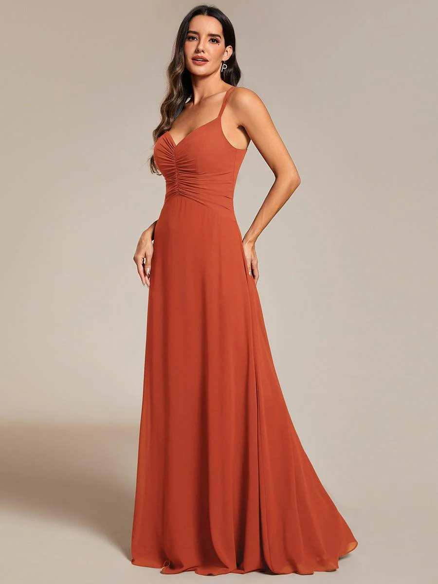 Chic Adjustable Straps Pleated Bridesmaid Dress with V-Neck - Image 29