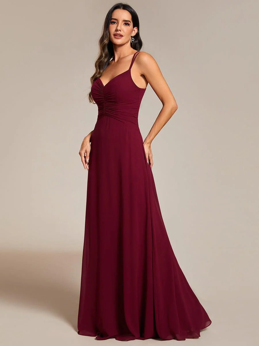 Chic Adjustable Straps Pleated Bridesmaid Dress with V-Neck - Image 6