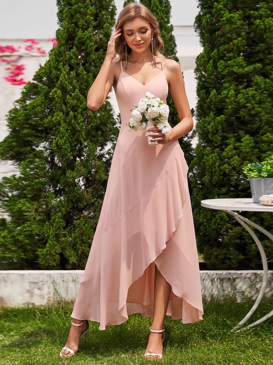 Chic Sleeveless Chiffon Bridesmaid Dress with Lotus Leaf In Pink - Image 4