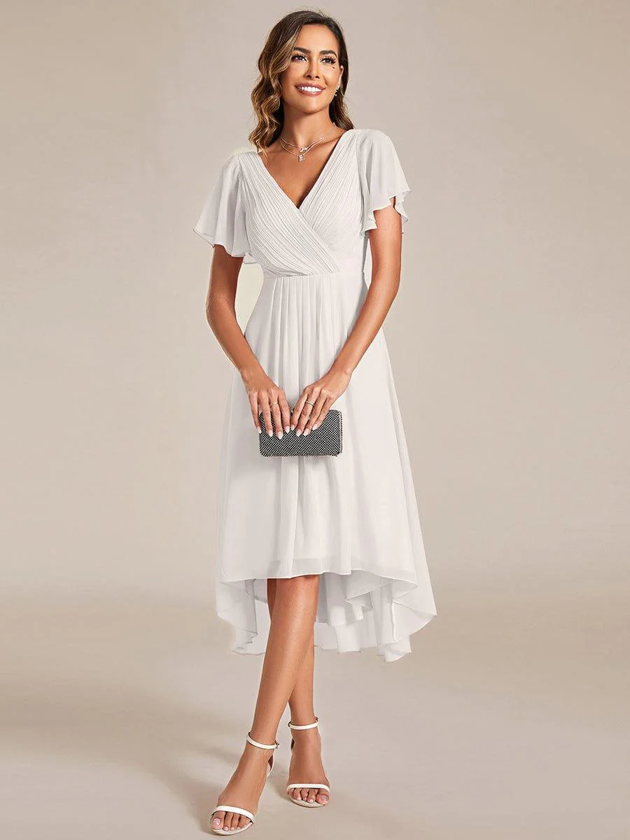 ever FAYE|Chic V Neck High-Low Short Sleeve Wedding Guest Dress - Image 15