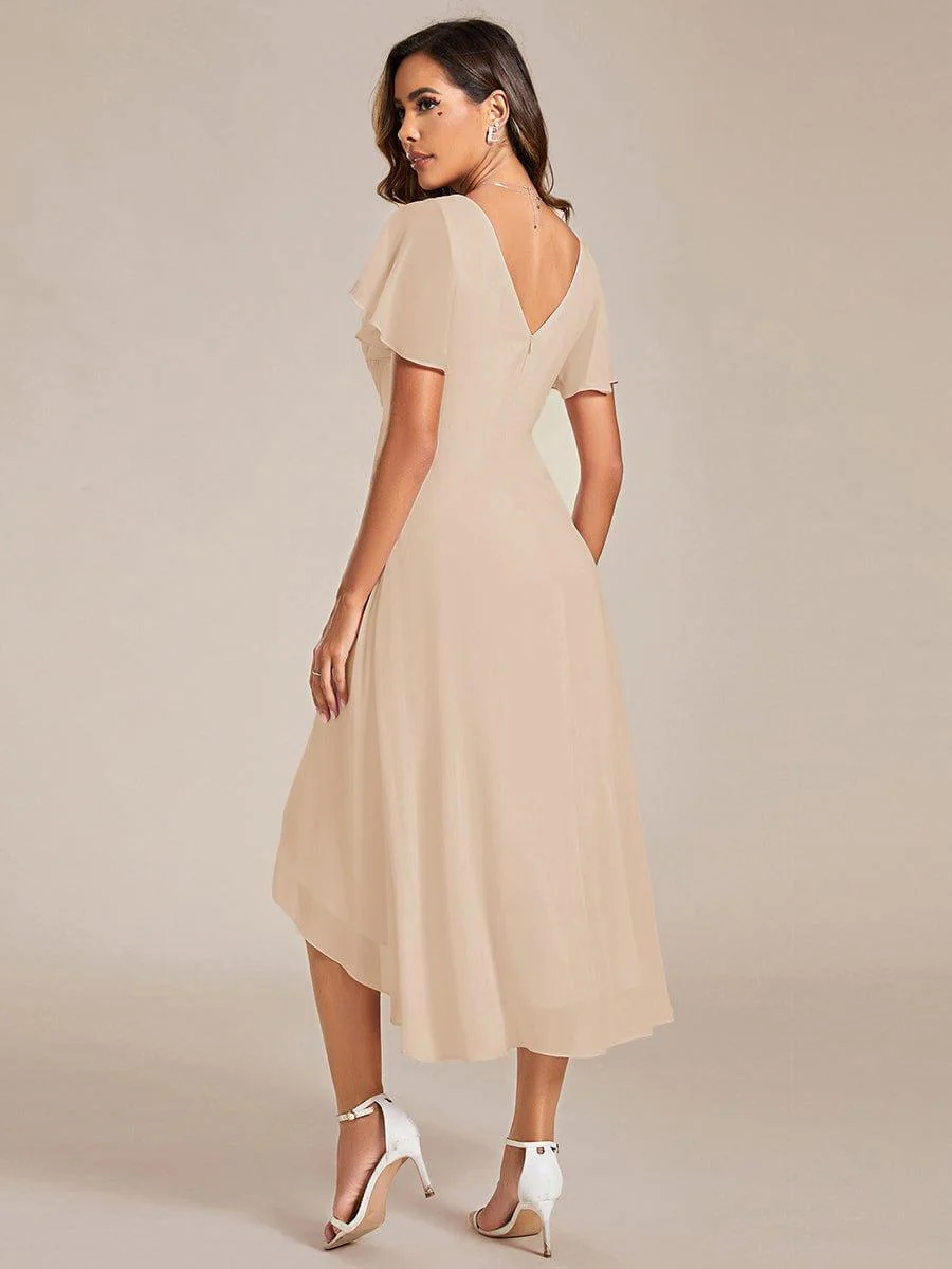ever FAYE|Chic V Neck High-Low Short Sleeve Wedding Guest Dress - Image 25