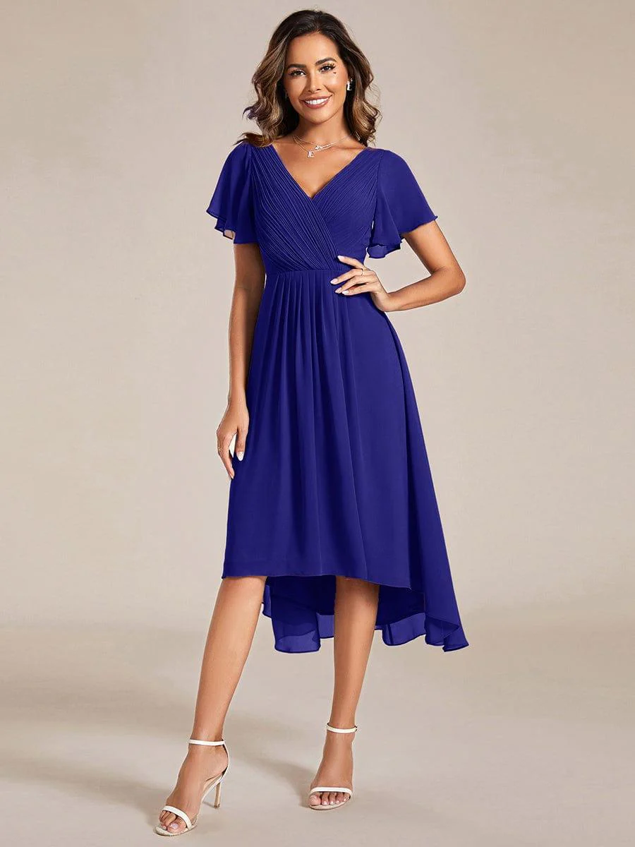 ever FAYE|Chic V Neck High-Low Short Sleeve Wedding Guest Dress - Image 43