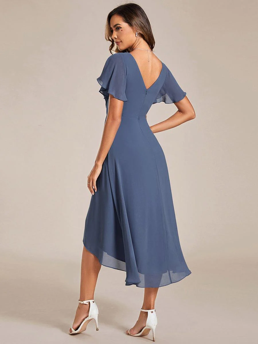 ever FAYE|Chic V Neck High-Low Short Sleeve Wedding Guest Dress - Image 53