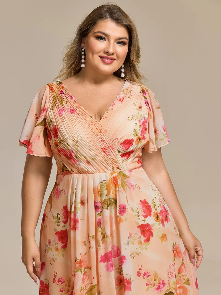 pretty FAYE|Plus Size V-Neck High-Low Chiffon Wedding Guest Dress - Image 78