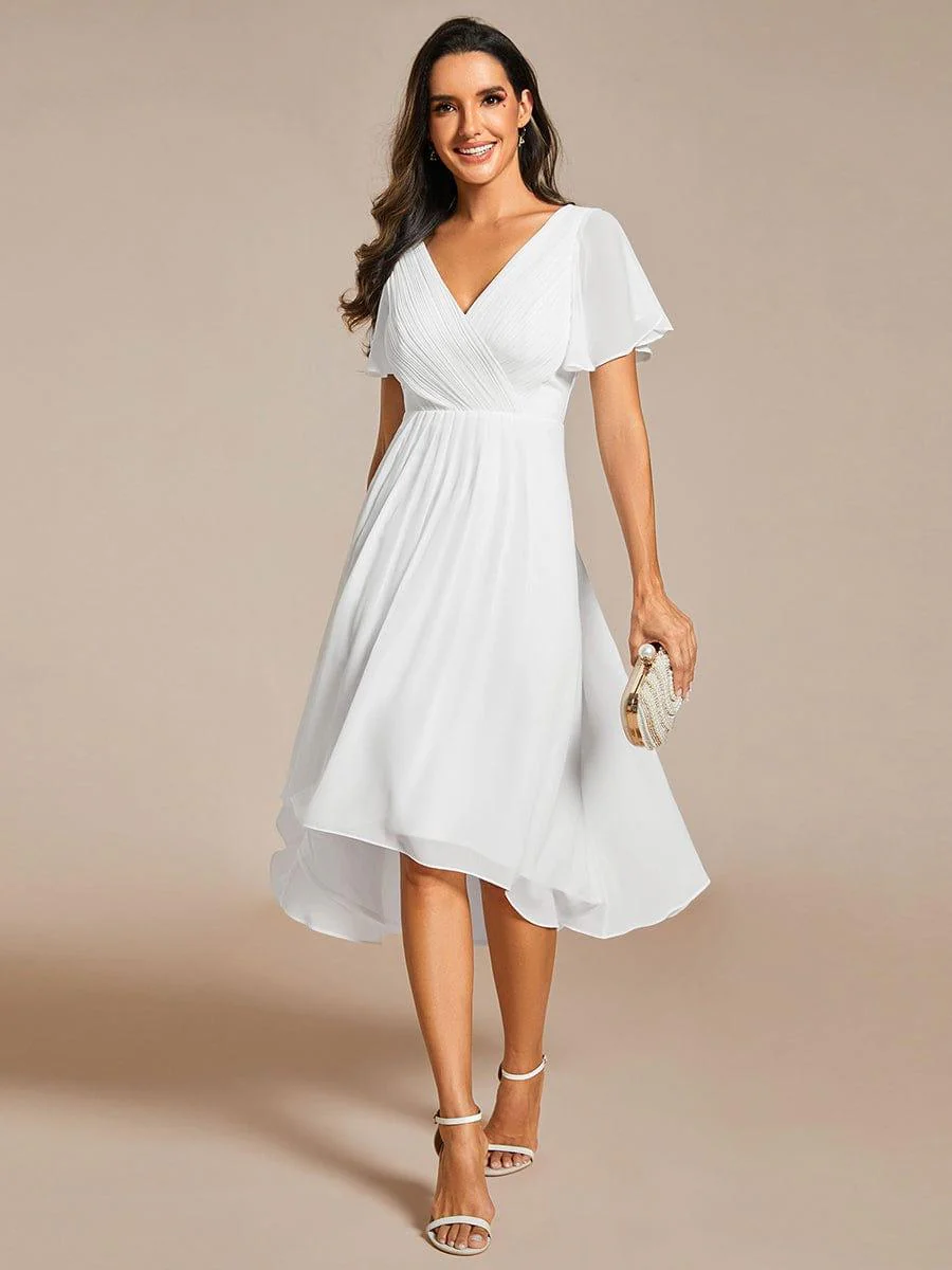 ever FAYE|Chic V Neck High-Low Wedding Dress