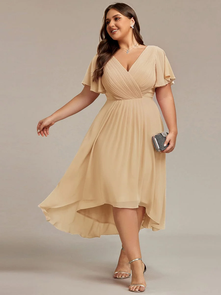 ever FAYE|Chic V Neck High-Low Wedding Dress - Image 24