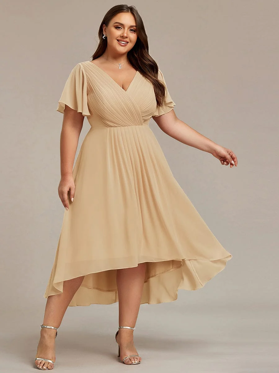 ever FAYE|Chic V Neck High-Low Wedding Dress - Image 26