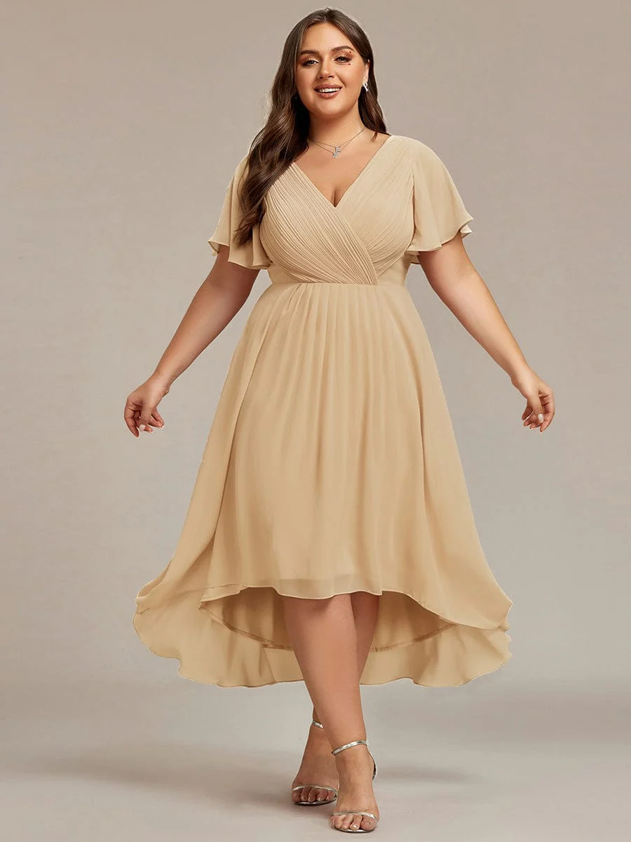 ever FAYE|Chic V Neck High-Low Wedding Dress - Image 27