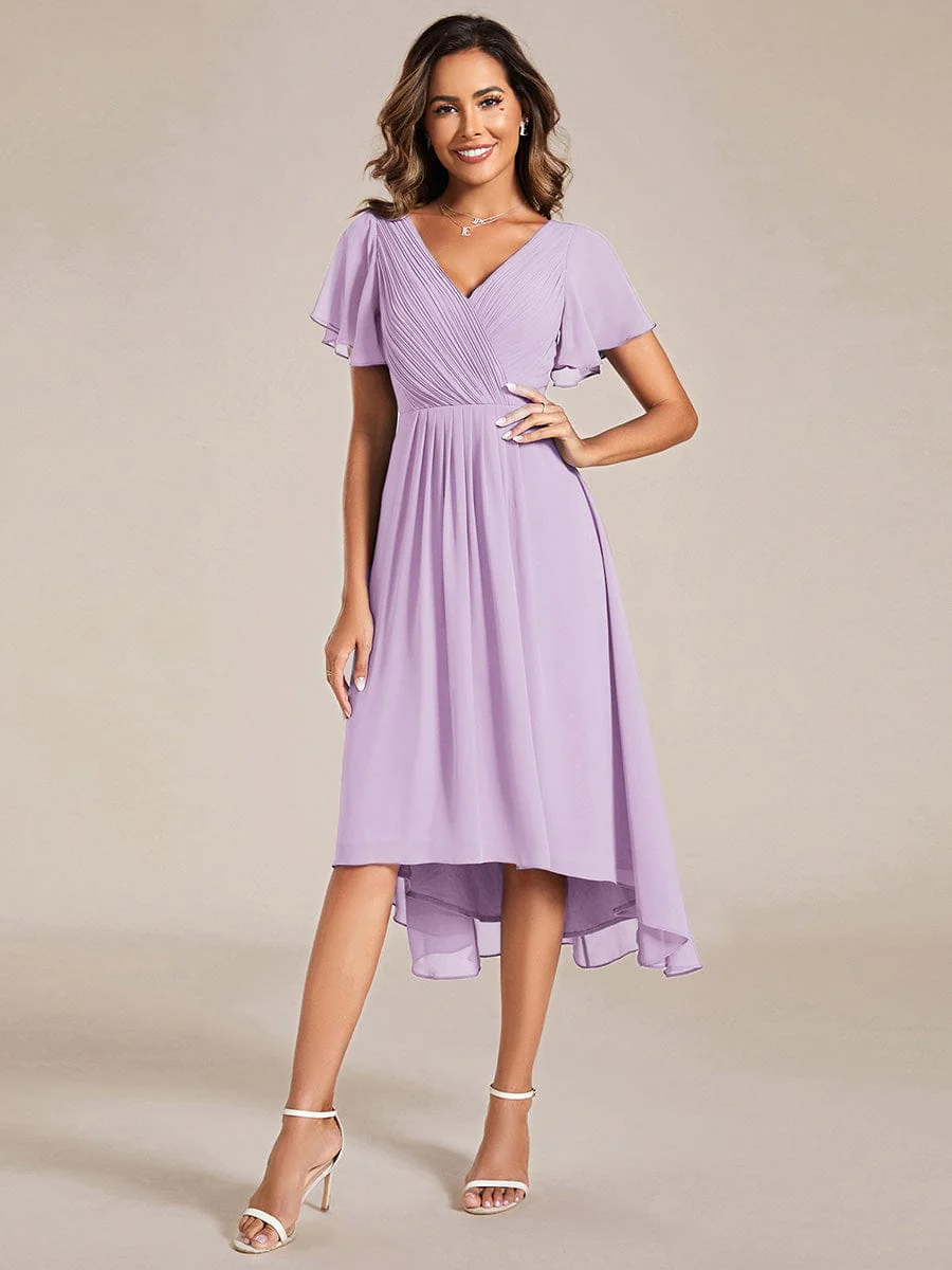 ever FAYE|Chic V Neck High-Low Wedding Dress - Image 29