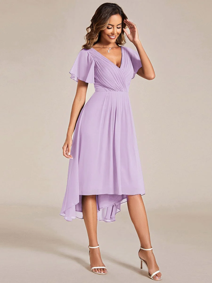 ever FAYE|Chic V Neck High-Low Wedding Dress - Image 31