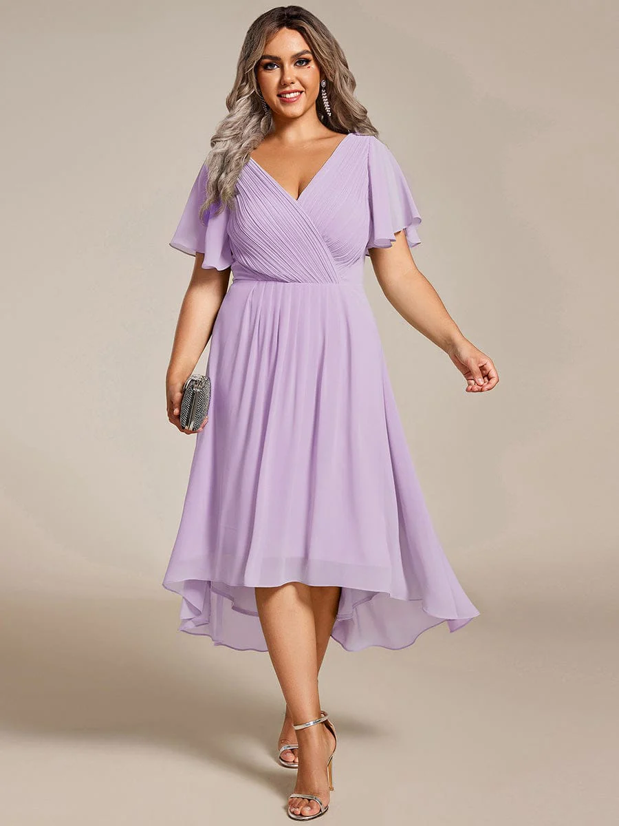 ever FAYE|Chic V Neck High-Low Wedding Dress - Image 34