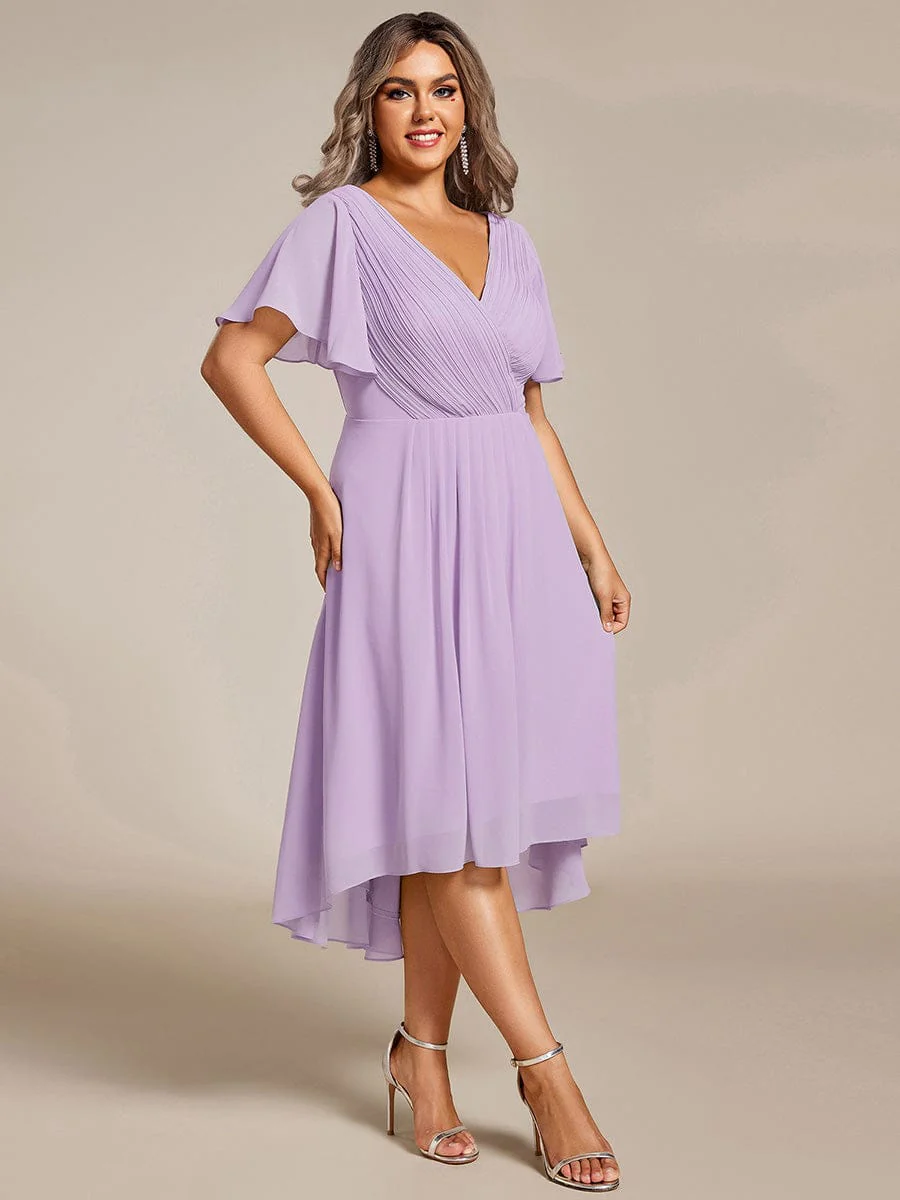 ever FAYE|Chic V Neck High-Low Wedding Dress - Image 36