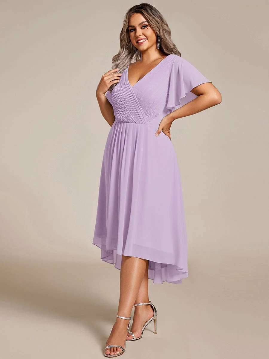 ever FAYE|Chic V Neck High-Low Wedding Dress - Image 37