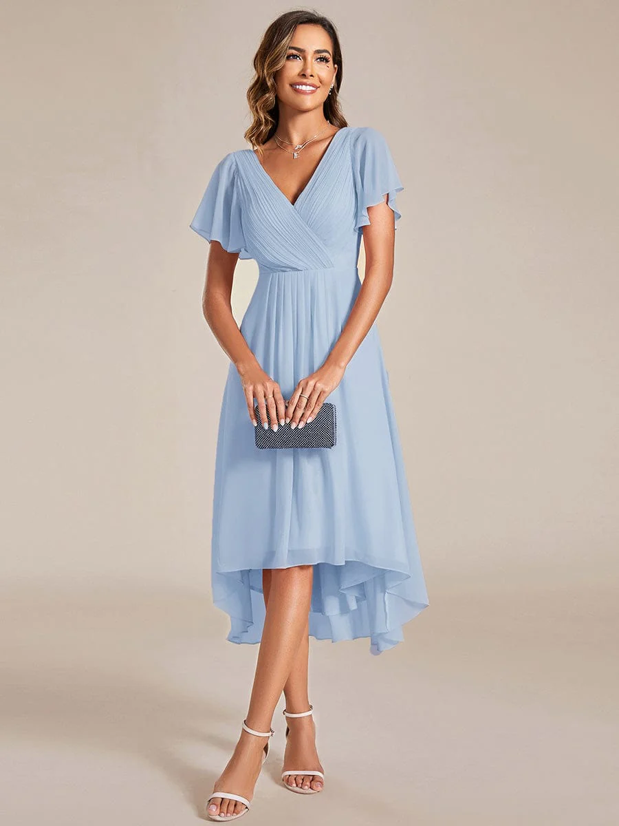 ever FAYE|Chic V Neck High-Low Wedding Dress - Image 39