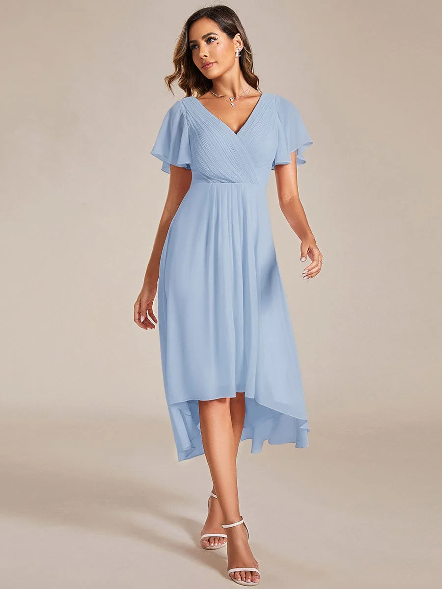 ever FAYE|Chic V Neck High-Low Wedding Dress - Image 42