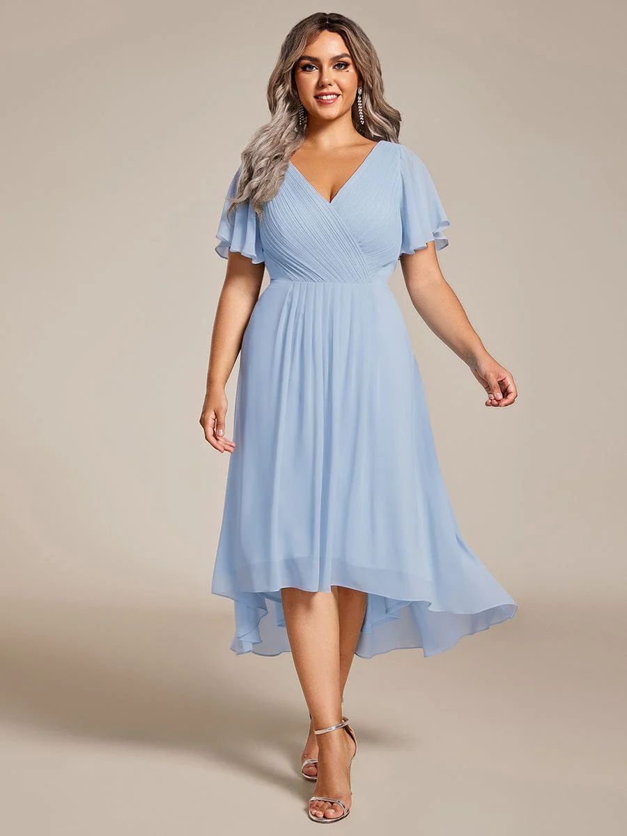 ever FAYE|Chic V Neck High-Low Wedding Dress - Image 44