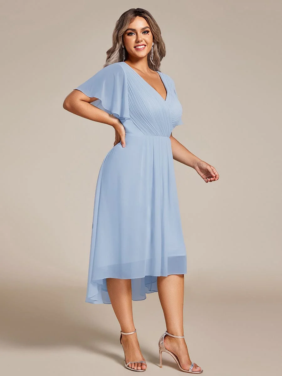 ever FAYE|Chic V Neck High-Low Wedding Dress - Image 46