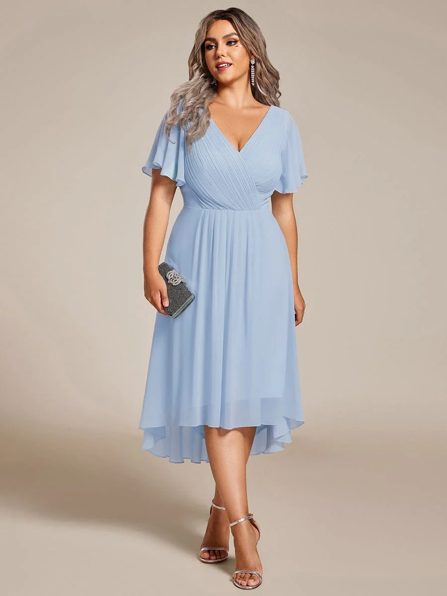 ever FAYE|Chic V Neck High-Low Wedding Dress - Image 47