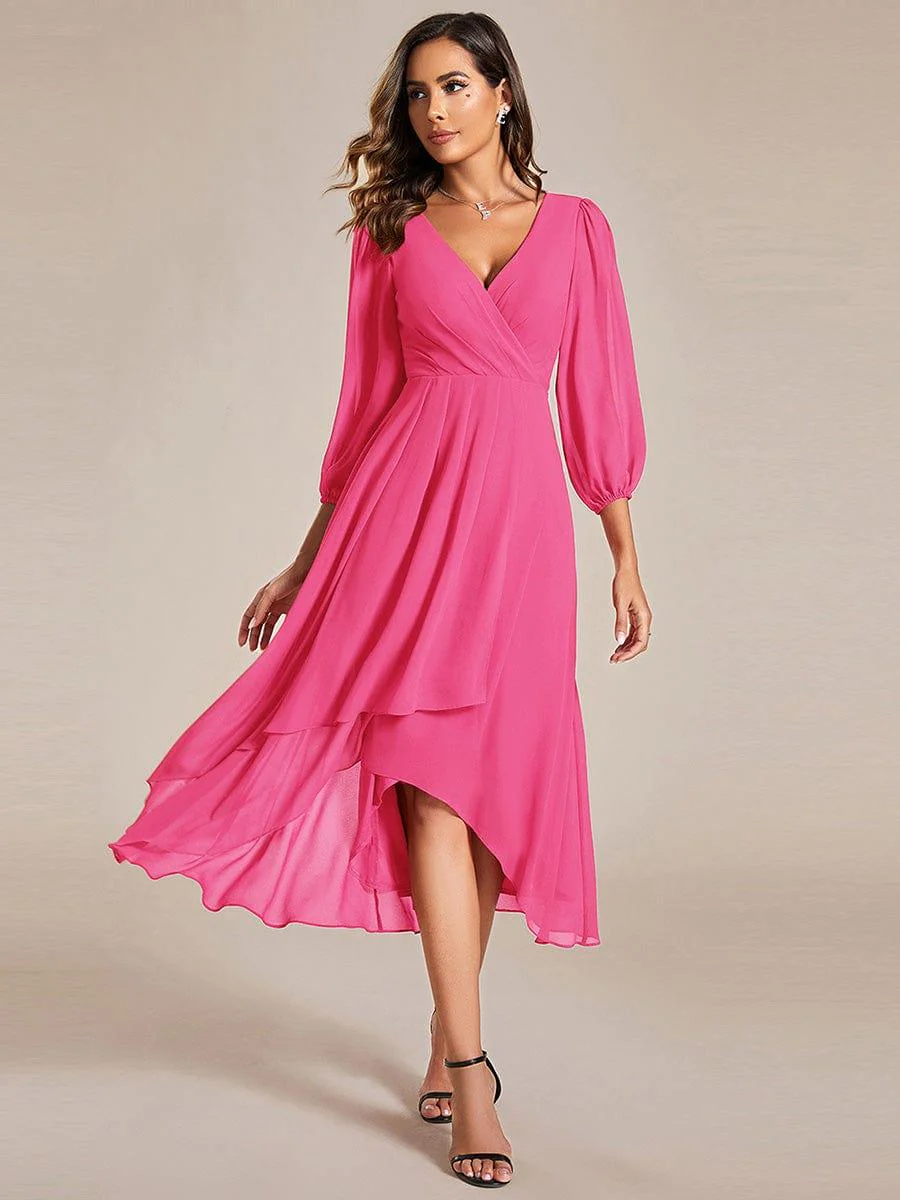 ever BRIAR|Chiffon 3/4 Sleeve V-Neck High-Low Wedding Guest Dress(Final Sale) - Image 43