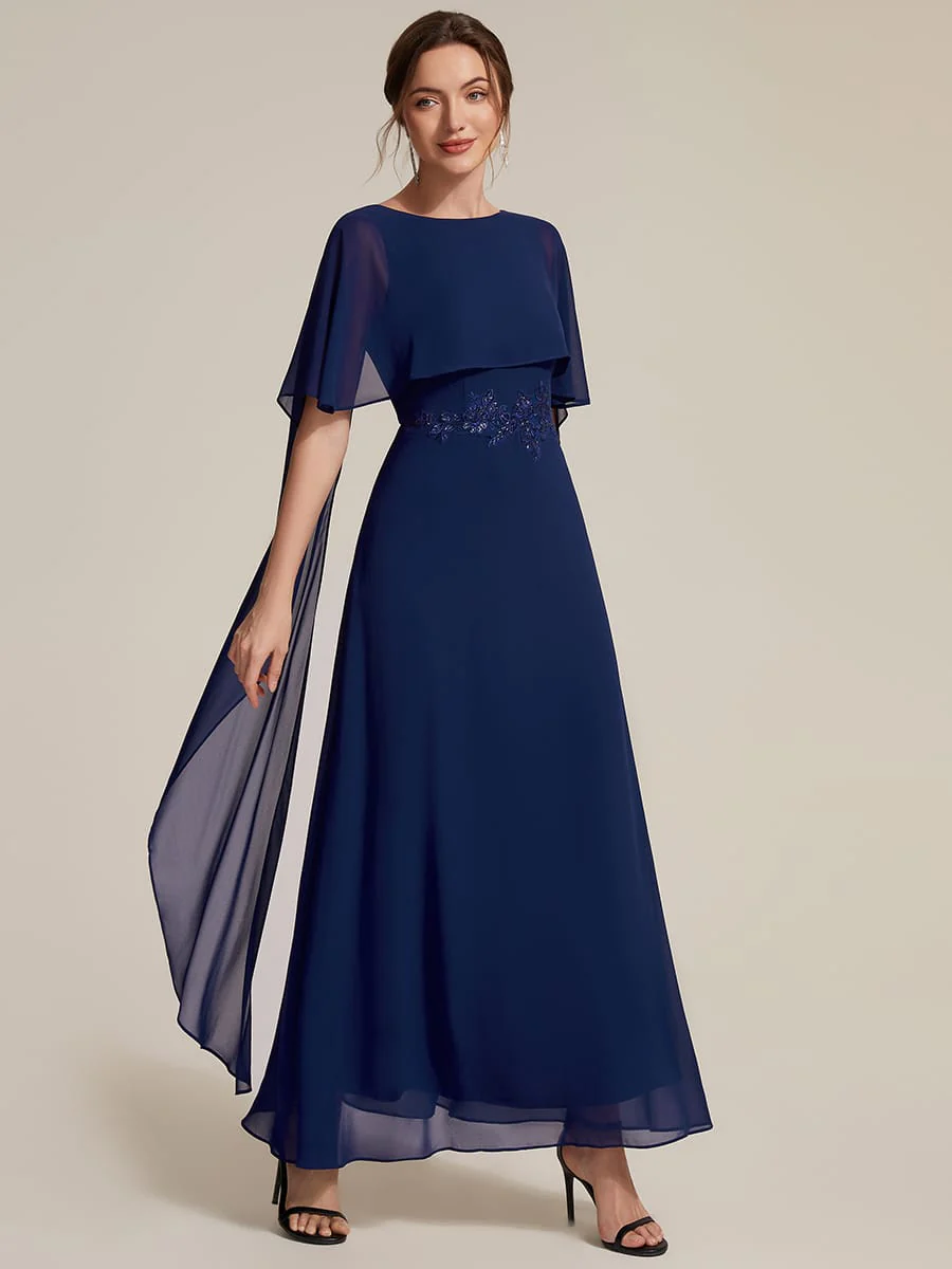 Chiffon Cape Sleeve A-line Dress - Image 4
