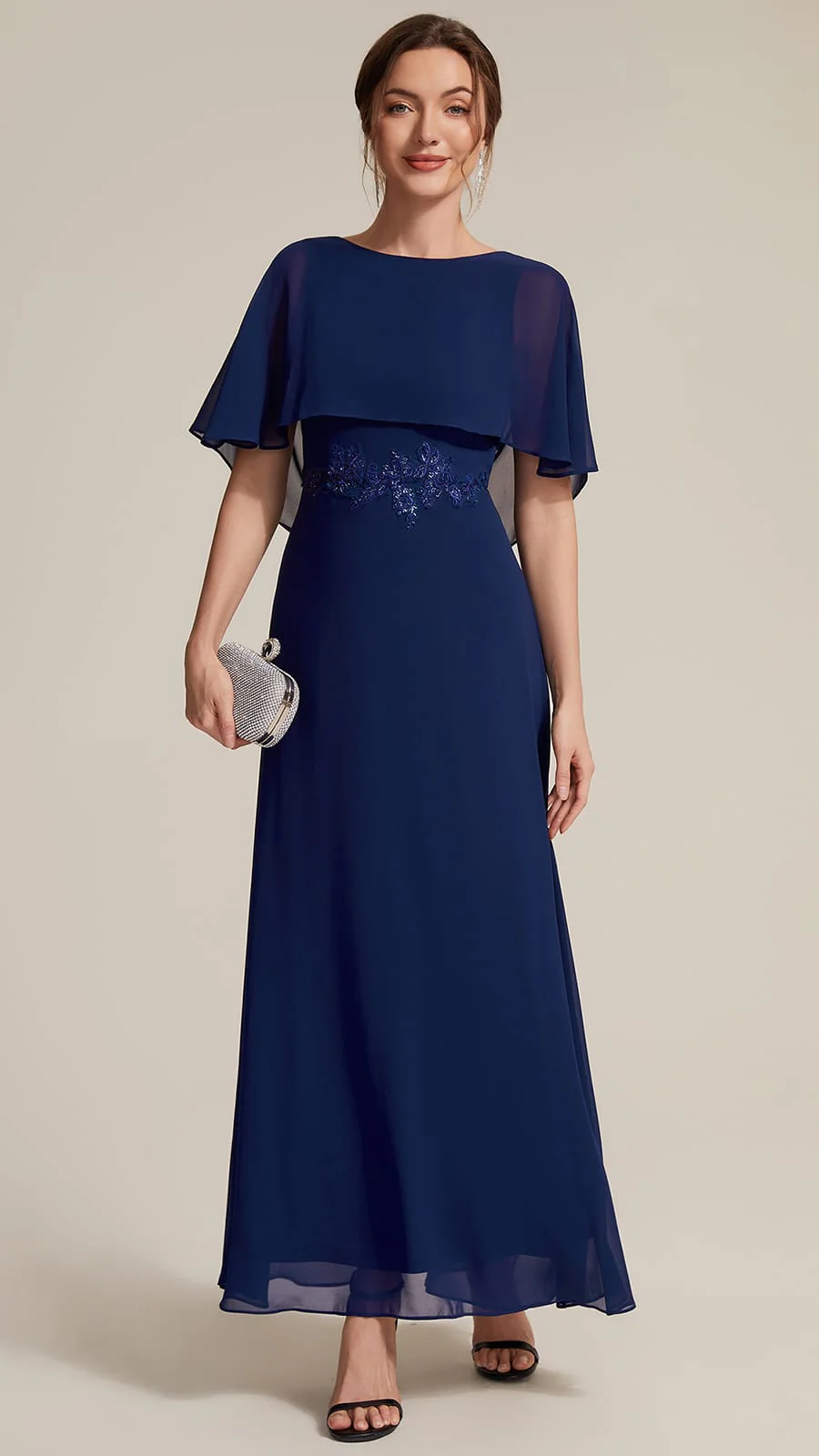 Chiffon Cape Sleeve A-line Dress - Image 5