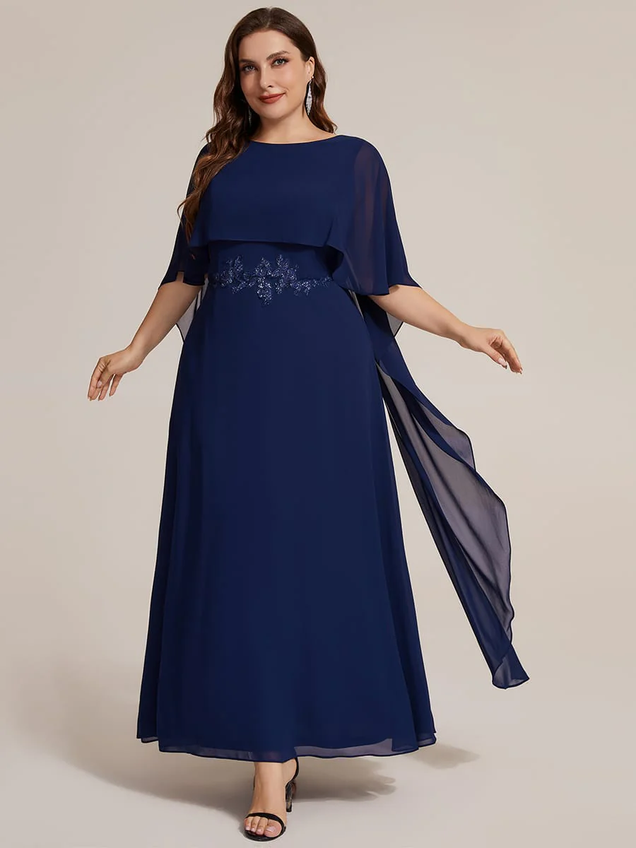 Chiffon Cape Sleeve A-line Dress - Image 6
