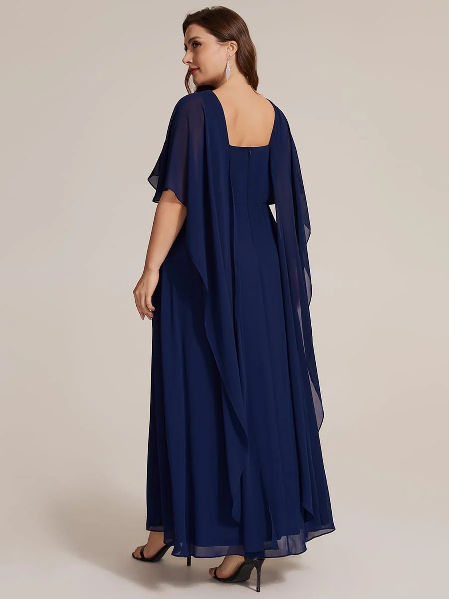 Chiffon Cape Sleeve A-line Dress - Image 7