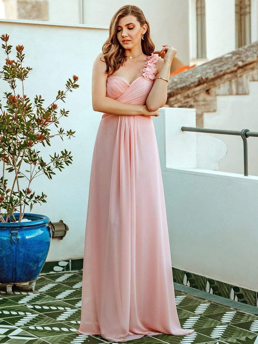 Chiffon One Shoulder Long Dress in Pink - Image 6