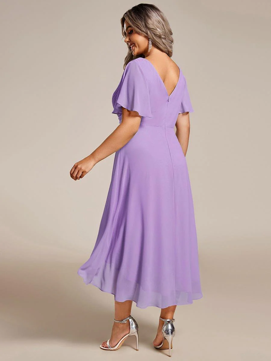 ever FAYE|Chiffon Pleated V Neck High-Low Bridesmaid Dress - Image 107