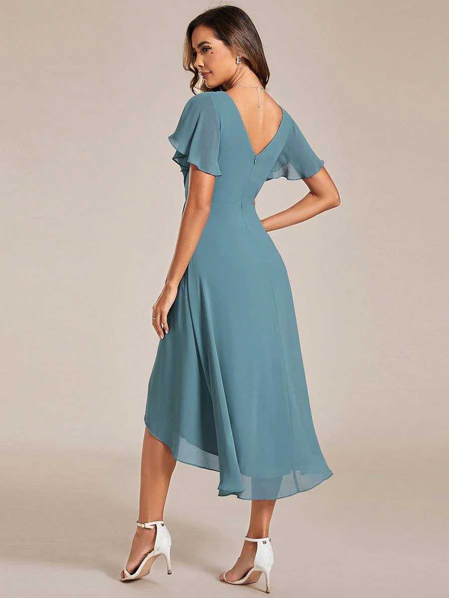 ever FAYE|Chiffon Pleated V Neck High-Low Bridesmaid Dress - Image 110