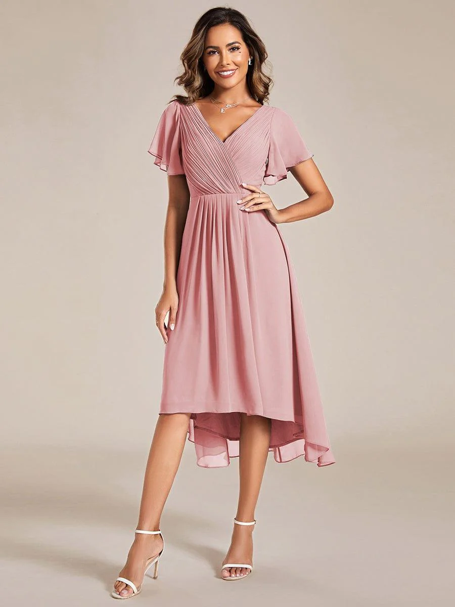 ever FAYE|Chiffon Pleated V Neck High-Low Bridesmaid Dress - Image 144