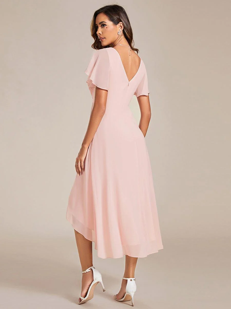 ever FAYE|Chiffon Pleated V Neck High-Low Bridesmaid Dress - Image 16