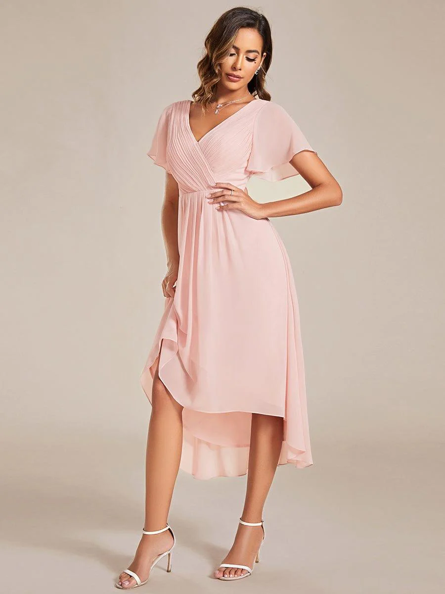 ever FAYE|Chiffon Pleated V Neck High-Low Bridesmaid Dress - Image 18