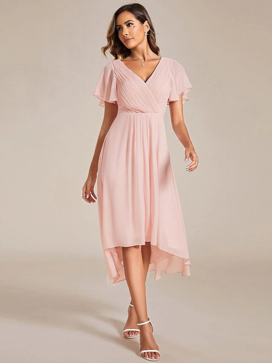 ever FAYE|Chiffon Pleated V Neck High-Low Bridesmaid Dress - Image 19