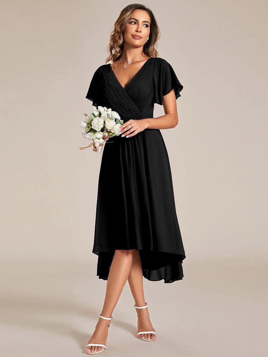 ever FAYE|Chiffon Pleated V Neck High-Low Bridesmaid Dress - Image 23