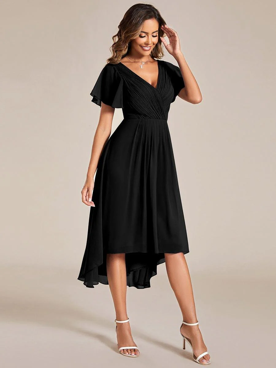 ever FAYE|Chiffon Pleated V Neck High-Low Bridesmaid Dress - Image 24
