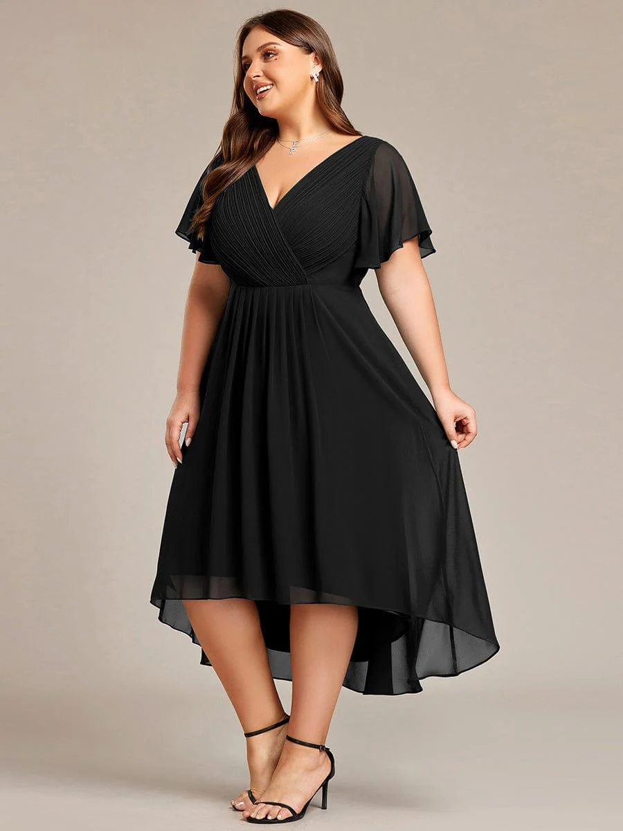 ever FAYE|Chiffon Pleated V Neck High-Low Bridesmaid Dress - Image 28